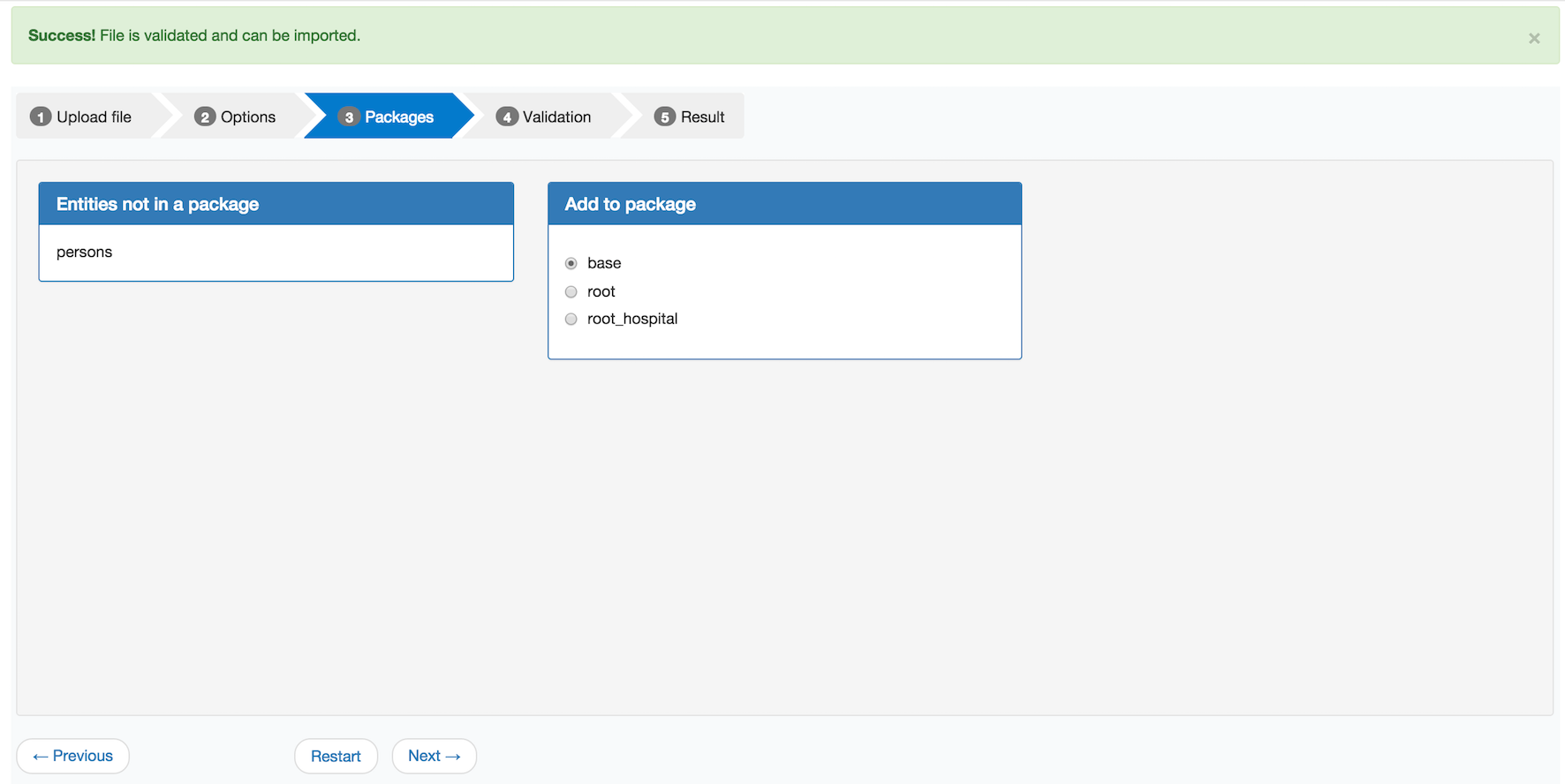 Packages Upload file screen