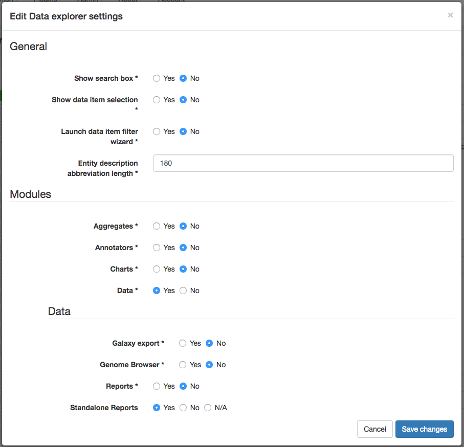 Dataexplorer settings