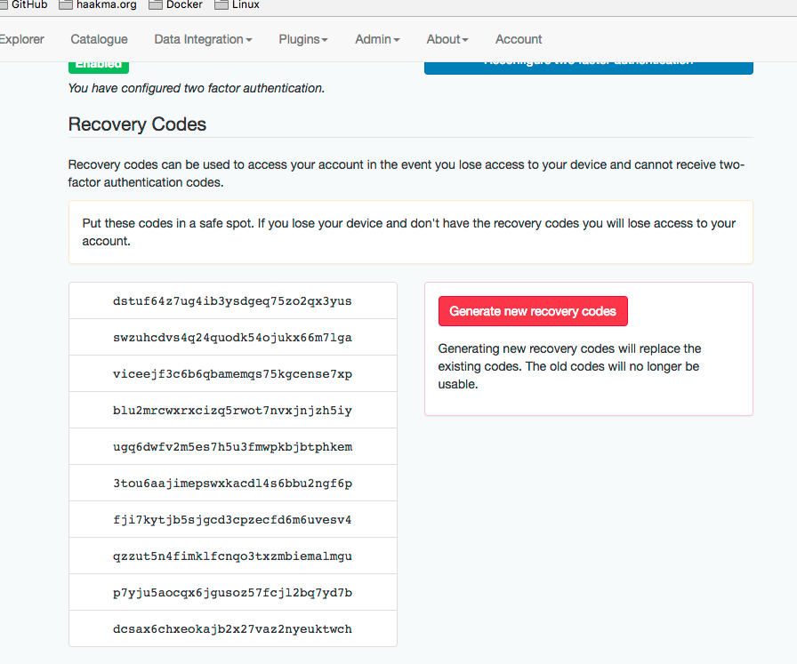 two-factor authentication recoverycodes