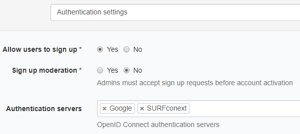 Single sign-on authentication settings